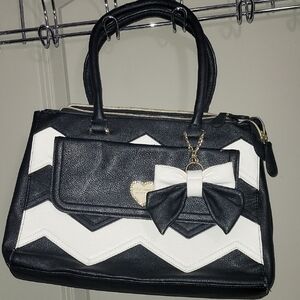 Betsey Johnson Black and White Handbag with Bow Accent